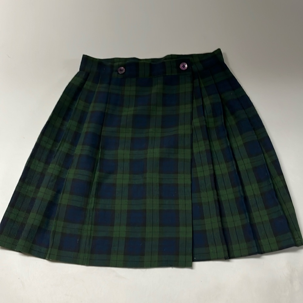 Inclinations VTG green and blue plaid pleated skirt